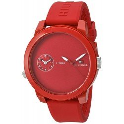 Tommy Hilfiger Men's 'Denim' Quartz Plastic and Rubber Watch, Color:Red