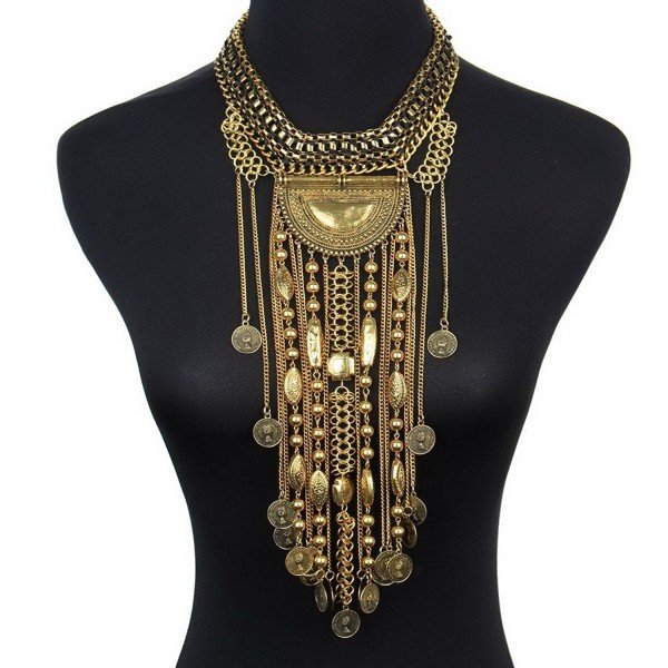 Statement Necklace, Beads Coin Fringe Statement Necklace Bohemian Ethnic Tribal Boho