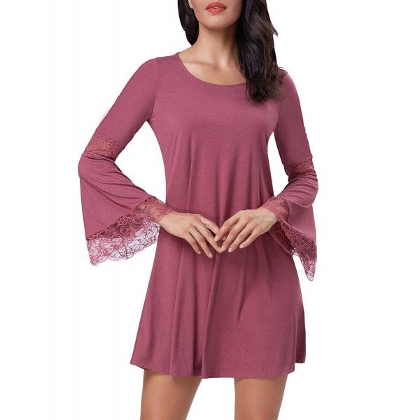 Kate Kasin Women's Casual Round Neck Loose A Line Tunic Dress Long Sleeves