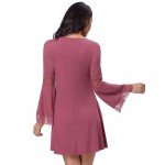 Kate Kasin Women's Casual Round Neck Loose A Line Tunic Dress Long Sleeves