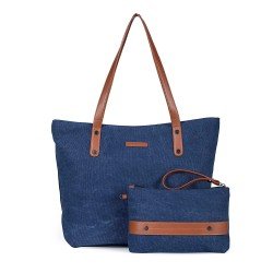 Women’s Large Canvas Shoulder Tote Bag Casual Handbag Travel Bag with Small Conin Purse Wristlet