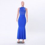 Women's Sexy Fitted Beading Sleeveless Evening Maxi Party Dress Formal Wedding Evening 