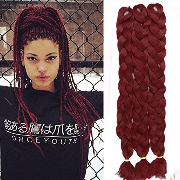 Lady Miranda Pure Color Jumbo Braid Synthetic Hair Extensions 41" 165 g / Piece (Burgundy3) 