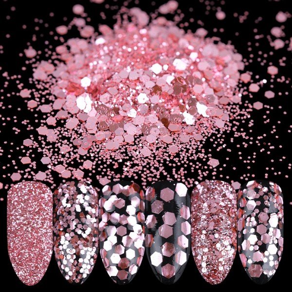 1 Box 10ml Rose Pink Nail Glitter Powder Sequins 1mm 2mm 3mm Paillette Manicure Nail Art Decoration 