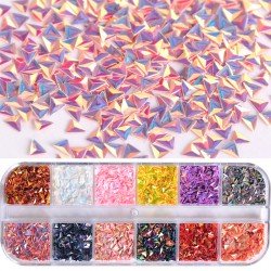 1 Case Chameleon Laser Triangle Sequins Nail Art Glitter Flakes Holo Powder UV Gel Polish Paillette Tool Decor Manicure JI1-12