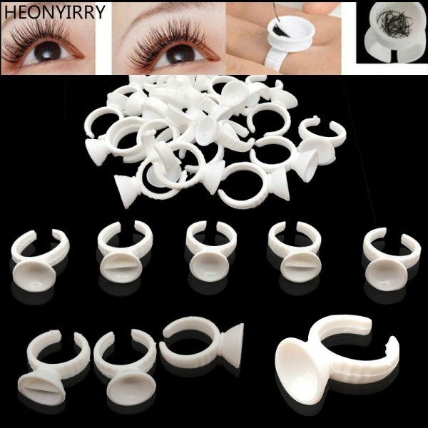100Pcs Adhesive Eyelash Pallet Holder Set Beauty Makeup Disposable Glue Holder Ring Pallet for Eyelash Extension Tattoo Pigment