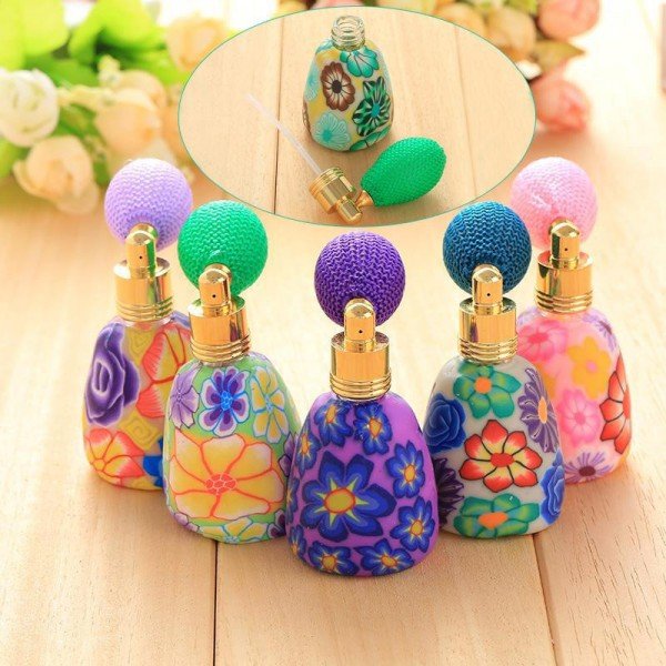 12ml Fashion Polymer Perfume Atomizer Empty Refillable Scent Devider Vintage Bottle Spray Bulb With Gasbag Fimo Sweet Gift Color