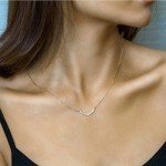 14K Gold Plated Dainty Womens Handmade Minimalism Balance U Shape Hammered Crescent Moon Pendant Tiny Sideways Anchor Neckalce Jewelry