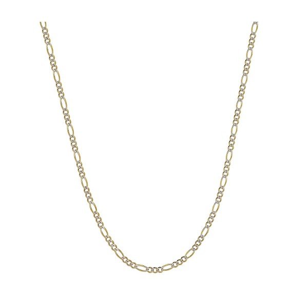 14K Two-Tone Yellow and White Gold 1.5mm Solid Figaro Pave Chain Necklace- 16"-30" Available…
