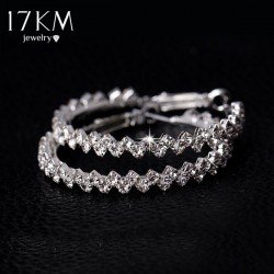 17KM Brand New Design Fashion Charm Austrian crystal hoop earrings Geometric Round  Shiny rhinestone big earring jewelry women 