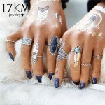17KM Vintage Big Stone Midi Ring Set For Women Boho Antique Silver Color Heart Flower Knuckle Rings Boho Jewelry Anillos Gift 