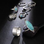 17KM Vintage Big Stone Midi Ring Set For Women Boho Antique Silver Color Heart Flower Knuckle Rings Boho Jewelry Anillos Gift 