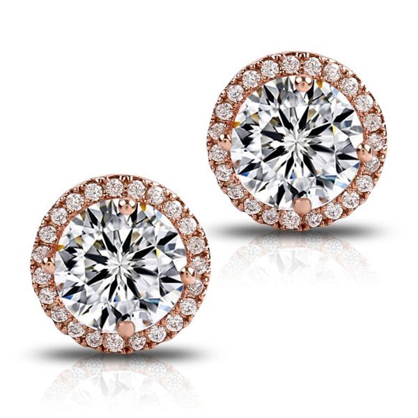 18K Rose Gold-Plated Cluster Round Cut Stud Earrings (1.66cttw)