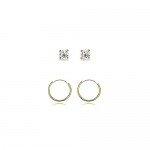 2 Pairs Sterling Silver 10mm Endless Hoops and 2mm Round CZ Stud Unisex Cartilage Earrings Set