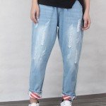 2017  Ripped Jeans women cotton harem  plus size Ankle-Length denim pant 5XL