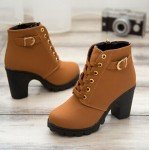 2017 New Autumn Winter Women Boots High Quality Solid Lace-up European Ladies shoes PU Fashion high heels Boots