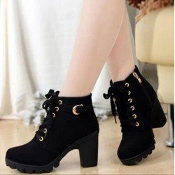 2017 New Autumn Winter Women Boots High Quality Solid Lace-up European Ladies shoes PU Fashion high heels Boots