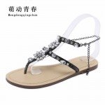 2017 Woman Sandals Women Shoes Rhinestones Chains Thong Gladiator Flat Sandals Crystal Chaussure Plus Size 46 tenis feminino