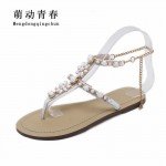 2017 Woman Sandals Women Shoes Rhinestones Chains Thong Gladiator Flat Sandals Crystal Chaussure Plus Size 46 tenis feminino