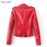 2018 Fall RED/Black Leather Jacket Women Faux Leather Coats For Women chaqueta Blazer Jack leren jas blouson cuir femme