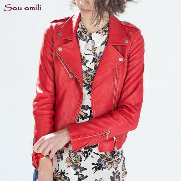 2018 Fall RED/Black Leather Jacket Women Faux Leather Coats For Women chaqueta Blazer Jack leren jas blouson cuir femme