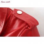 2018 Fall RED/Black Leather Jacket Women Faux Leather Coats For Women chaqueta Blazer Jack leren jas blouson cuir femme