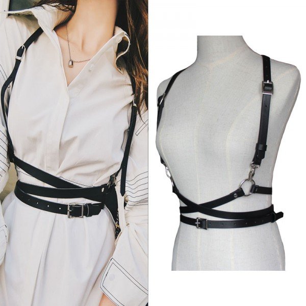 2018 Leather harness belt sexy women Slim tight street strap body Casual tide adjustable metal buckle waist belts Ceinture Femme