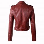 2018 New Fashion Women Autunm Winter Wine Red Faux Leather Jackets Lady Bomber Motorcycle Cool Outerwear Coat with Belt Hot Sale