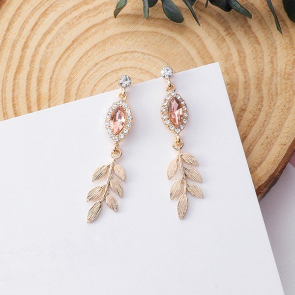 2018 Shiny Crystal Rhinestone Leaf Long Drop Dangle Earrings New Design Fashion Statement Jewelry For Women Gift Brincos 6A1023