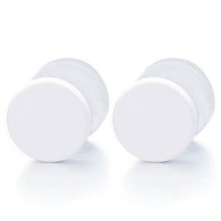 2pcs 6-12MM White Circle Stud Earrings Men Women, Steel Cheater Fake Ear Plugs Gauges Illusion Tunnel