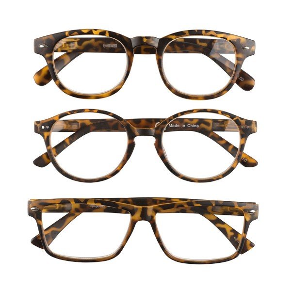 3 Pairs Of Unisex Deluxe Reading Glasses - Comfortable Stylish Simple Readers With Spring Hinges By EyeSquared - Choose Your Magnification