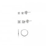 3 Pairs Sterling Silver 10mm Endless Hoops, 2mm Round CZ & Ball Stud Unisex Cartilage Earrings Set