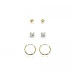 3 Pairs Sterling Silver 10mm Endless Hoops, 2mm Round CZ & Ball Stud Unisex Cartilage Earrings Set
