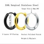 316L Surgical Stainless Steel Hoop Earrings Mens Womens Small Huggie Hoop Earrings(3 Pairs)