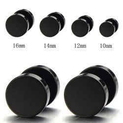 5MM-16MM Black Screw Stud Earrings for Men Women Steel Cheater Fake Ear Plugs Gauges Illusion Tunnel