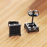 7-9.5MM, BALA Men Earring Square Stud Big Diamond Black Silver Gold Blue Hypoallergenic Bling Hip Hop Studs Unisex Earrings for Sensitive Ears