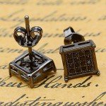 7-9.5MM, BALA Men Earring Square Stud Big Diamond Black Silver Gold Blue Hypoallergenic Bling Hip Hop Studs Unisex Earrings for Sensitive Ears