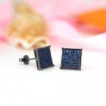 7-9.5MM, BALA Men Earring Square Stud Big Diamond Black Silver Gold Blue Hypoallergenic Bling Hip Hop Studs Unisex Earrings for Sensitive Ears