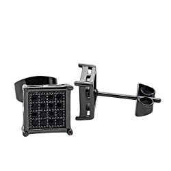 7-9.5MM, BALA Men Earring Square Stud Big Diamond Black Silver Gold Blue Hypoallergenic Bling Hip Hop Studs Unisex Earrings for Sensitive Ears