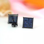 7-9.5MM, BALA Men Earring Square Stud Big Diamond Black Silver Gold Blue Hypoallergenic Bling Hip Hop Studs Unisex Earrings for Sensitive Ears