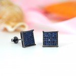 7-9.5MM, BALA Men Earring Square Stud Big Diamond Black Silver Gold Blue Hypoallergenic Bling Hip Hop Studs Unisex Earrings for Sensitive Ears