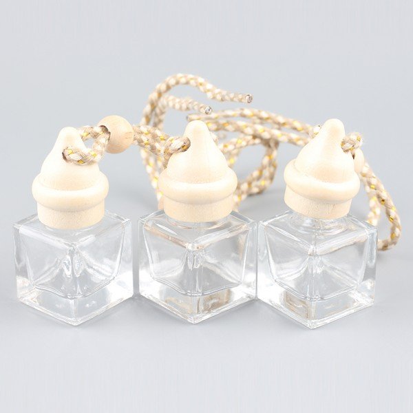 7ML Fashion Clear air Glass Perfume Bottles, Car Pendants Personalized Gifts, Wooden Empty Glass Perfume Bottles