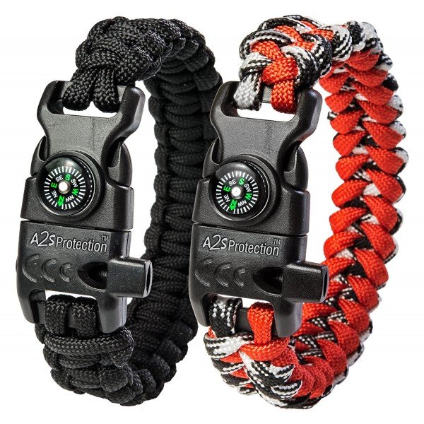 A2S Protection Paracord Bracelet K2-Peak - Best Father’s Day Gift -Survival Gear Kit with Embedded Compass, Fire Starter, Emergency Knife & Whistle