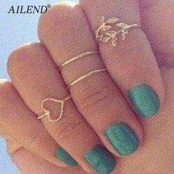 AILEND 2018 New 4pcs/Set Unique Ring Set Punk style Gold Color Knuckle Rings for women midi Finger Knuckle rings Ring Set