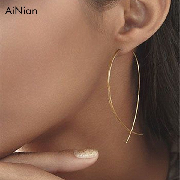 AiNian Fish Shaped Stud Earrings Simplicity Handmade Copper Wire Earring For Women Brincos De Gota Feminino 2018 Geometric New