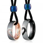 Aienid Stainless Steel Necklaces for Couples Heart Matching Rings for Men and Women Pendant Rope CZ
