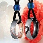 Aienid Stainless Steel Necklaces for Couples Heart Matching Rings for Men and Women Pendant Rope CZ