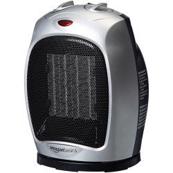 Basics 1500 Watt Oscillating Ceramic Space Heater with Adjustable Thermostat - Silver