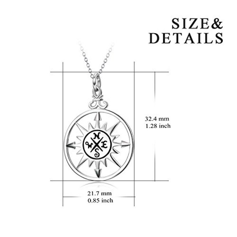 Graduation Gift Angel caller Sterling Silver Vintage Nautical Compass Pendant Necklace for Unisex,18,Enjoy The Journey,Pendant for Travel Long Distance