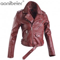 Aonibeier Autumn Street Women's Short Washed PU Leather Jacket Zipper Bright Colors Ladies Basic Jackets Slim Fit Women Coats